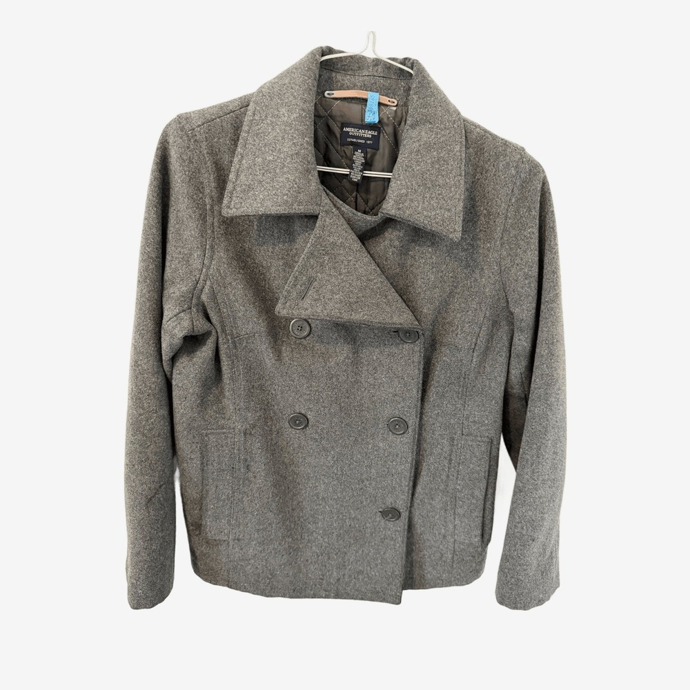 American Eagle Outfitters Womens Wool-Blend Peacoat Gray Medium Double-Breasted